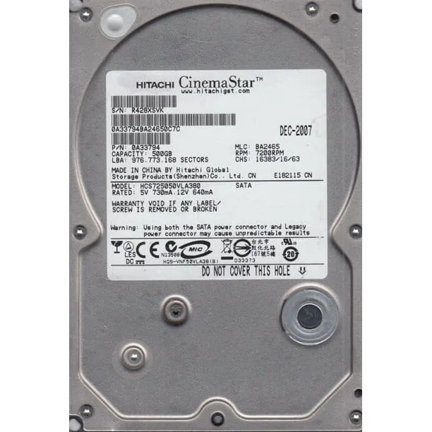 500GB HGST CinemaStar 7K500, SATA, 3GB/s, 3.5”, 7200RPM, 8MB Cache, Desktop HDD