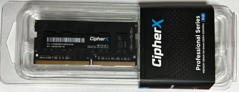 8GB CipherX Professional Series, DDR-4 3200Mhz, SODIMM CL16, Notebook Memory Module