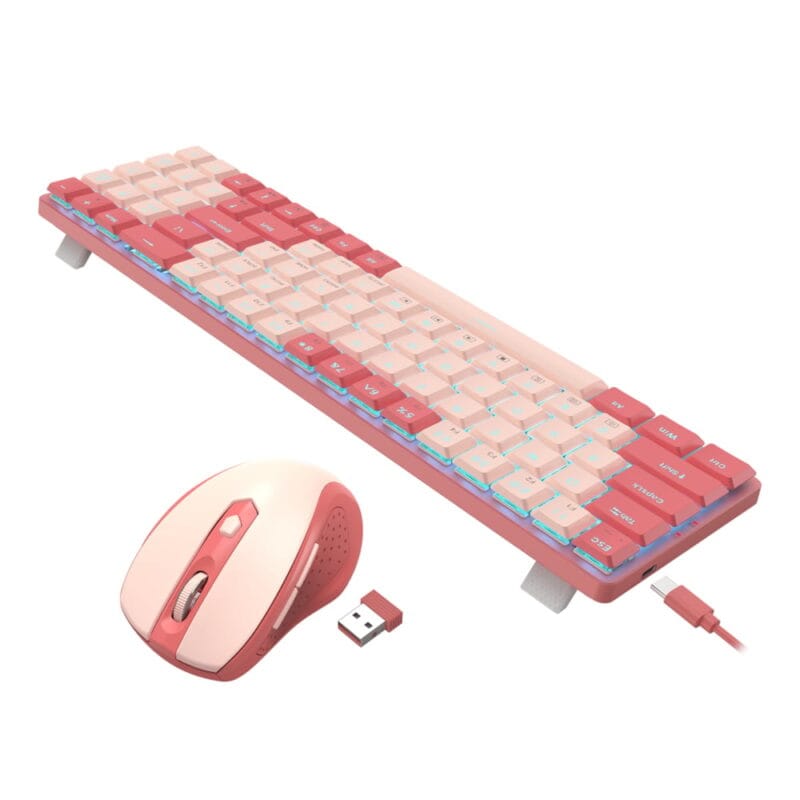 Redragon BS8772 Wireless Keyboard and Mouse Combo - Red/Pink - Image 2